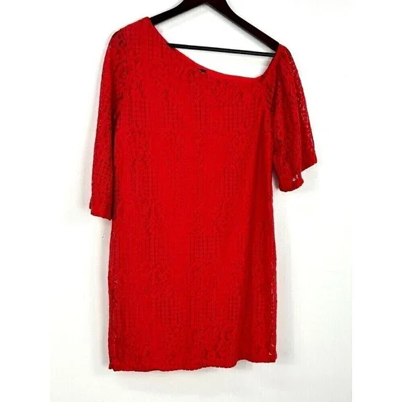 Laundry by Shelli Segal Womens Size M Red Lace Shift Dress Cocktail Evening E4 - Picture 4 of 11